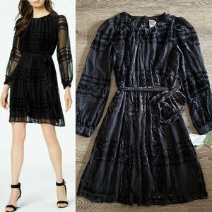 Taylor Womens Black burnout style Belted Dress size 10 12 or 14 new with tags